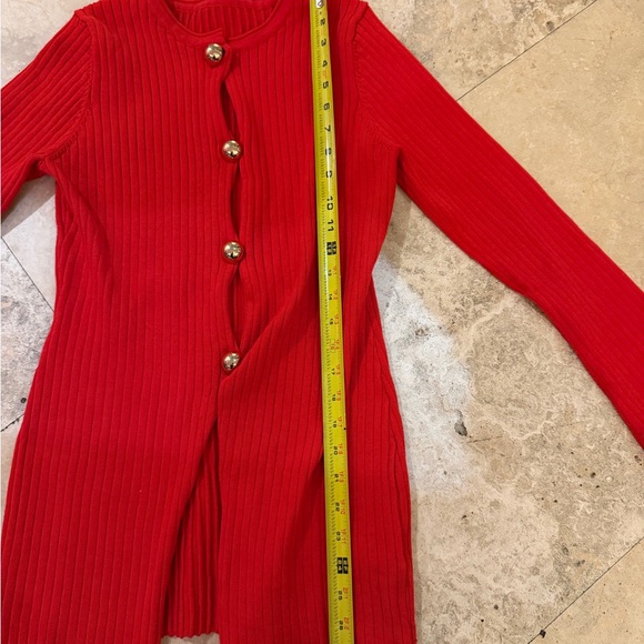 Commense Golden Button Split Knit Top Red - Picture 6 of 7